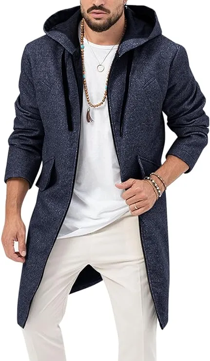 Men's Khaki Hooded Long Sleeve Drawstring Jacket