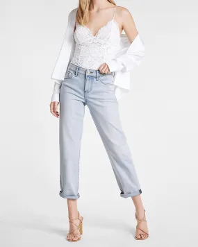 Mid Rise Blue Tinted Boyfriend Jeans in Light Wash