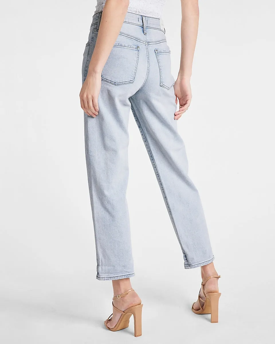 Mid Rise Blue Tinted Boyfriend Jeans in Light Wash