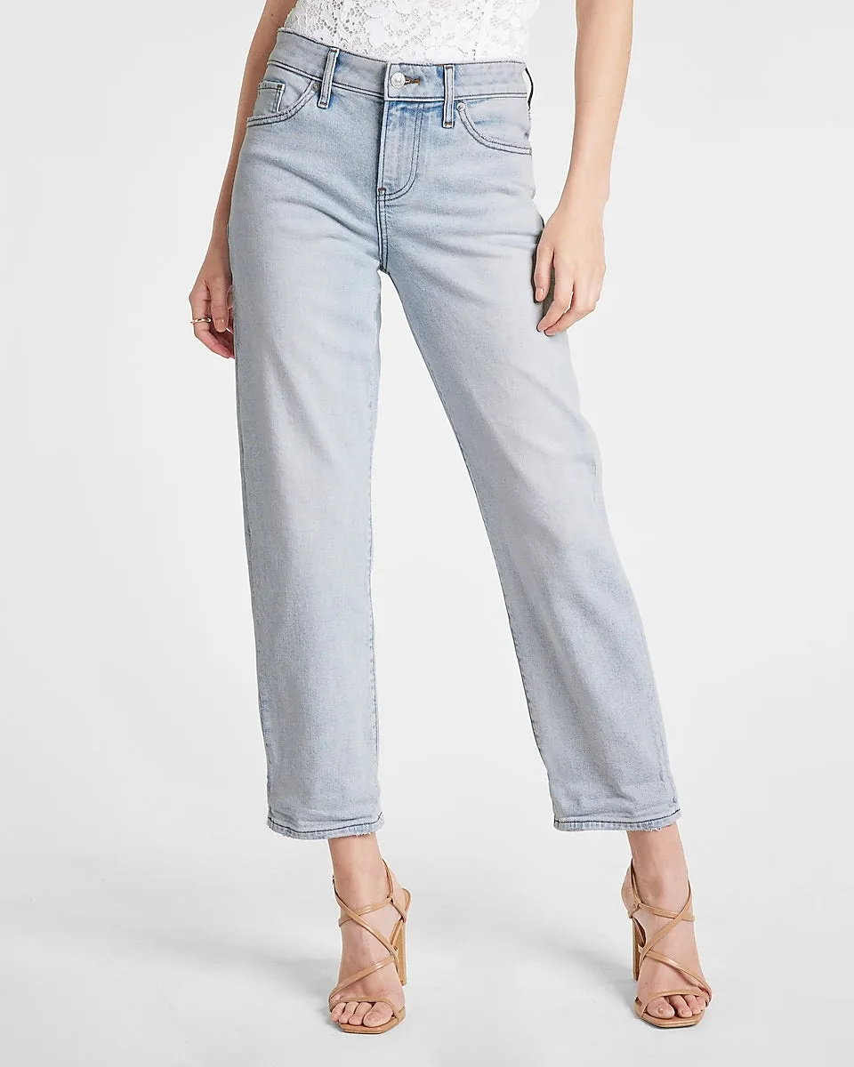 Mid Rise Blue Tinted Boyfriend Jeans in Light Wash