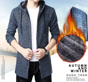 MoneRffi Sweater Men Clothes 2018 Winter Thick Warm Long Cardigan Men With Hood Sweater Coat With Cotton Liner Zipper Coats H004