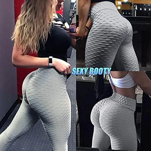 Murandick Textured Leggings for Women Scrunch High Waist Textured Yoga Workout Pants - Grey