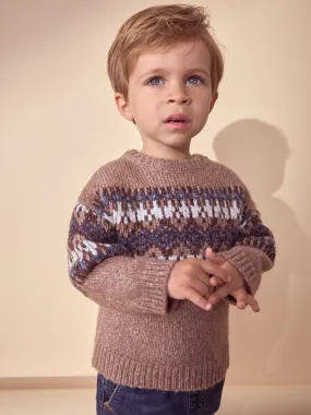 Neutral Fairisle Fairisle Pattern Crew Neck Knitted Jumper (3mths-7yrs)