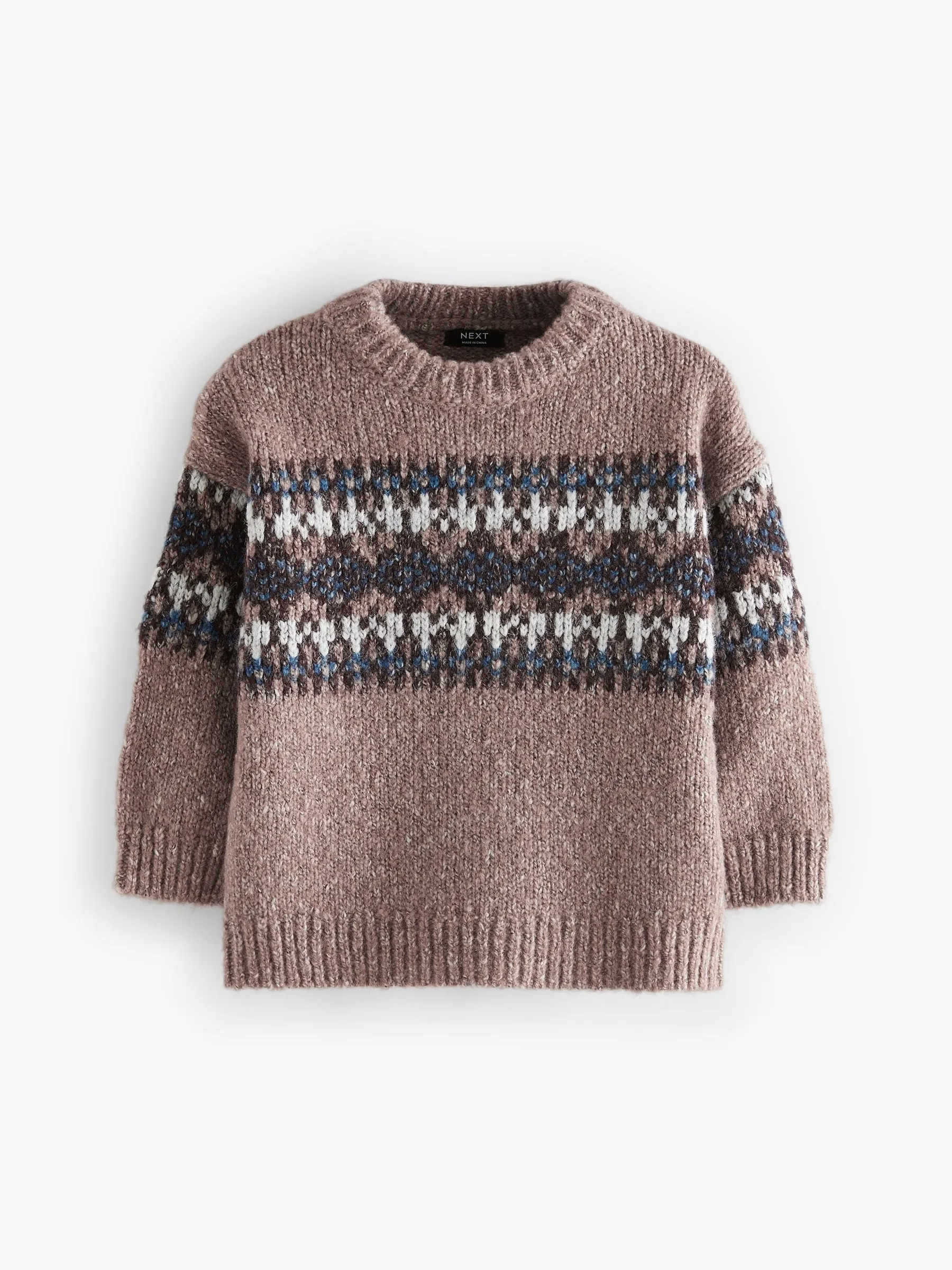 Neutral Fairisle Fairisle Pattern Crew Neck Knitted Jumper (3mths-7yrs)
