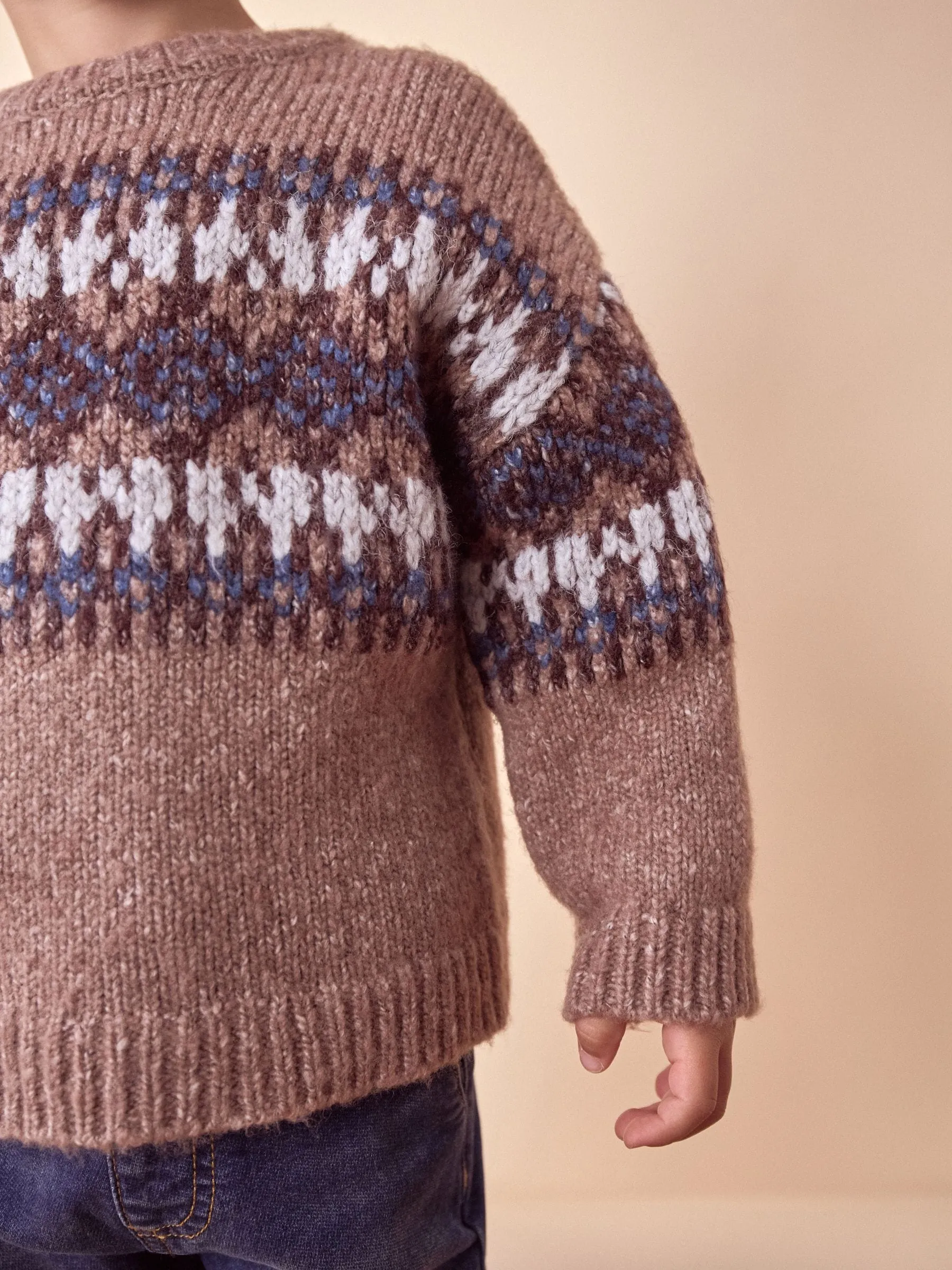Neutral Fairisle Fairisle Pattern Crew Neck Knitted Jumper (3mths-7yrs)