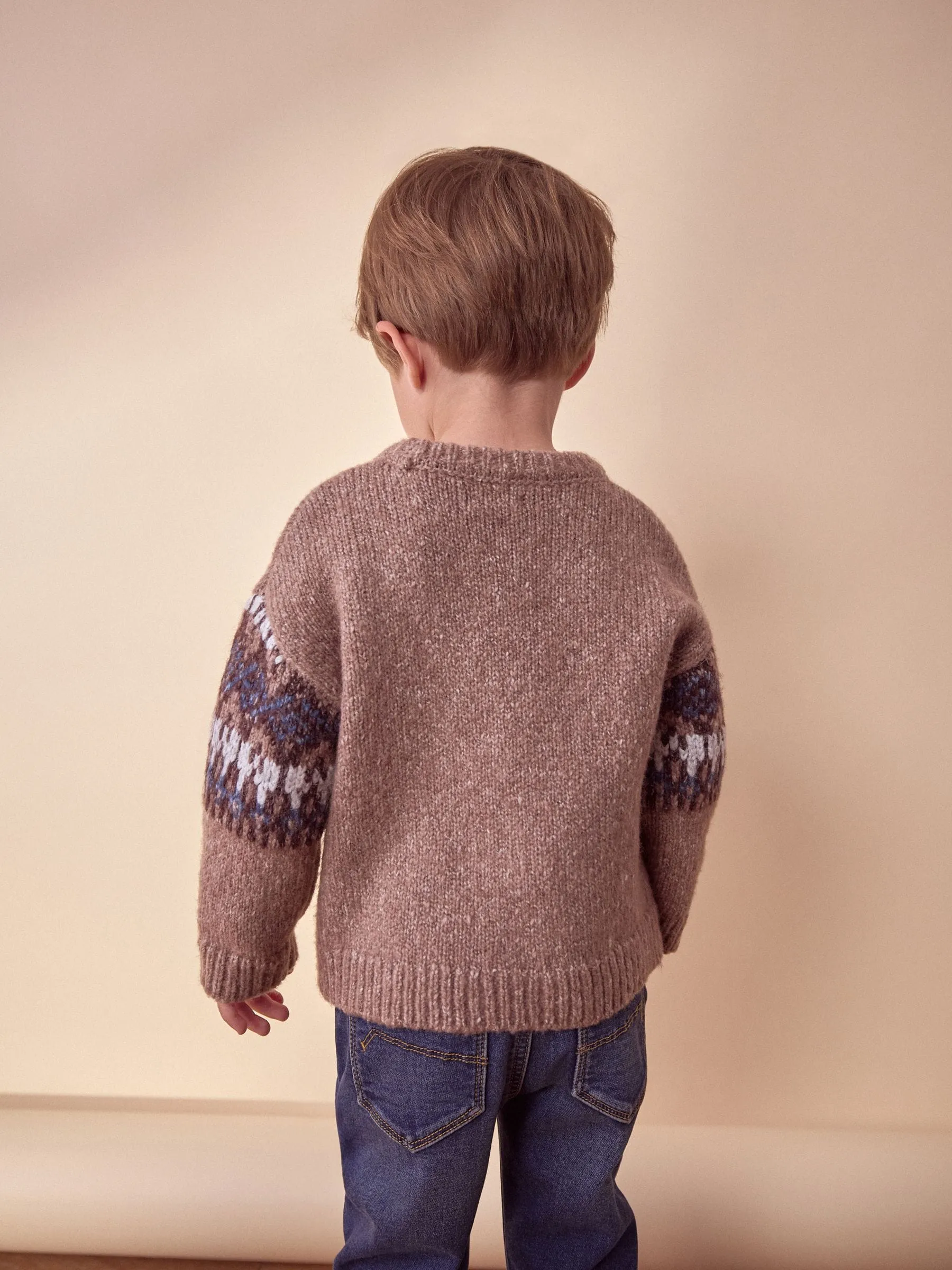 Neutral Fairisle Fairisle Pattern Crew Neck Knitted Jumper (3mths-7yrs)