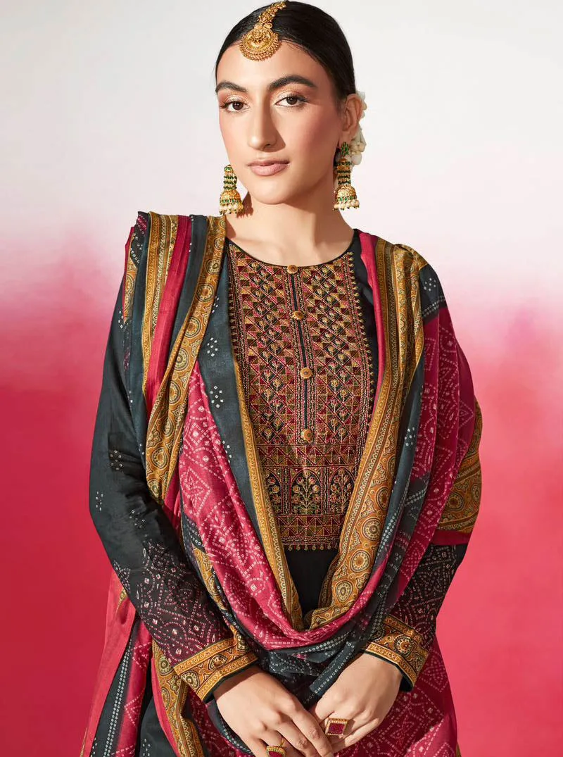 Pure Cotton Satin Unstitched Women Black Suits Dress Materials