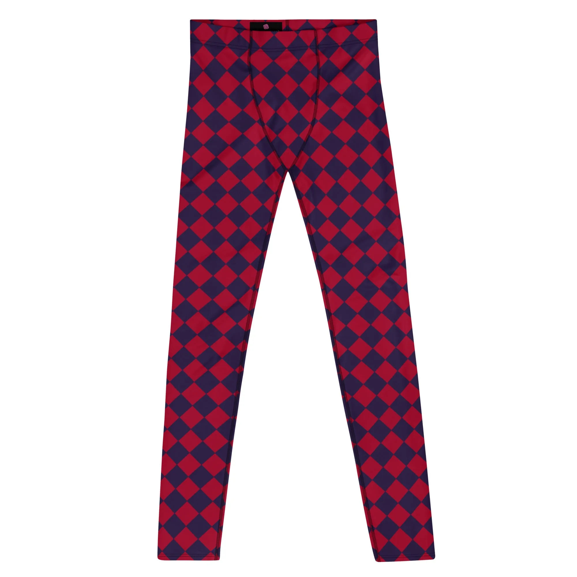 Purple Red Checkered Men's Leggings, Check Pants Men, Men's Plaid Pants, Checkered Pants - Made in USA/EU/MX