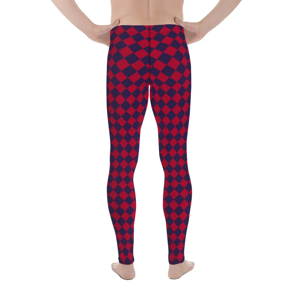 Purple Red Checkered Men's Leggings, Check Pants Men, Men's Plaid Pants, Checkered Pants - Made in USA/EU/MX