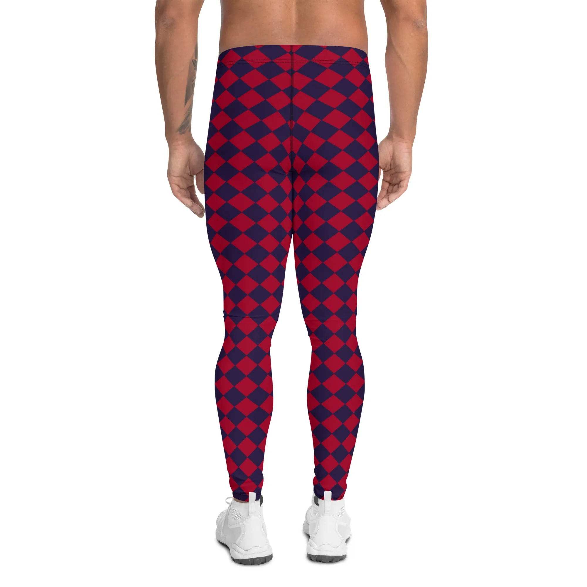 Purple Red Checkered Men's Leggings, Check Pants Men, Men's Plaid Pants, Checkered Pants - Made in USA/EU/MX