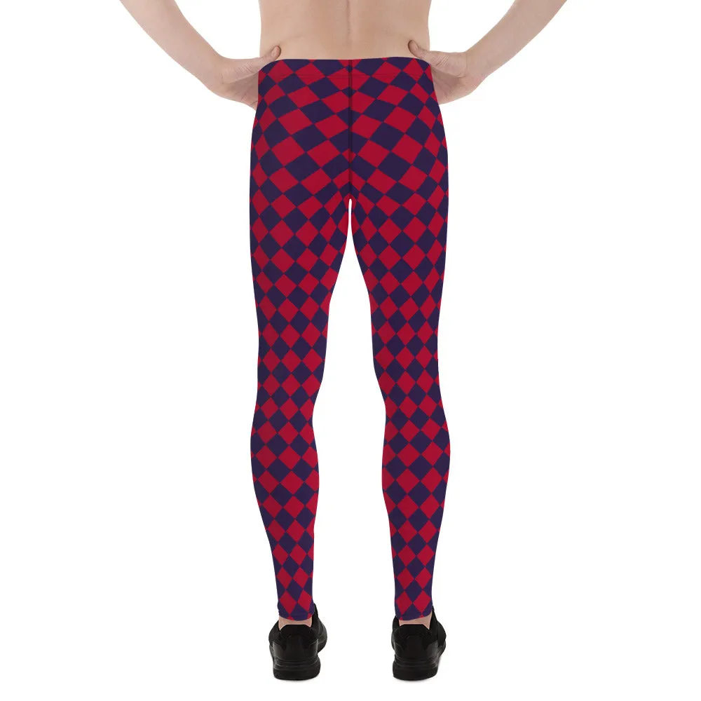 Purple Red Checkered Men's Leggings, Check Pants Men, Men's Plaid Pants, Checkered Pants - Made in USA/EU/MX