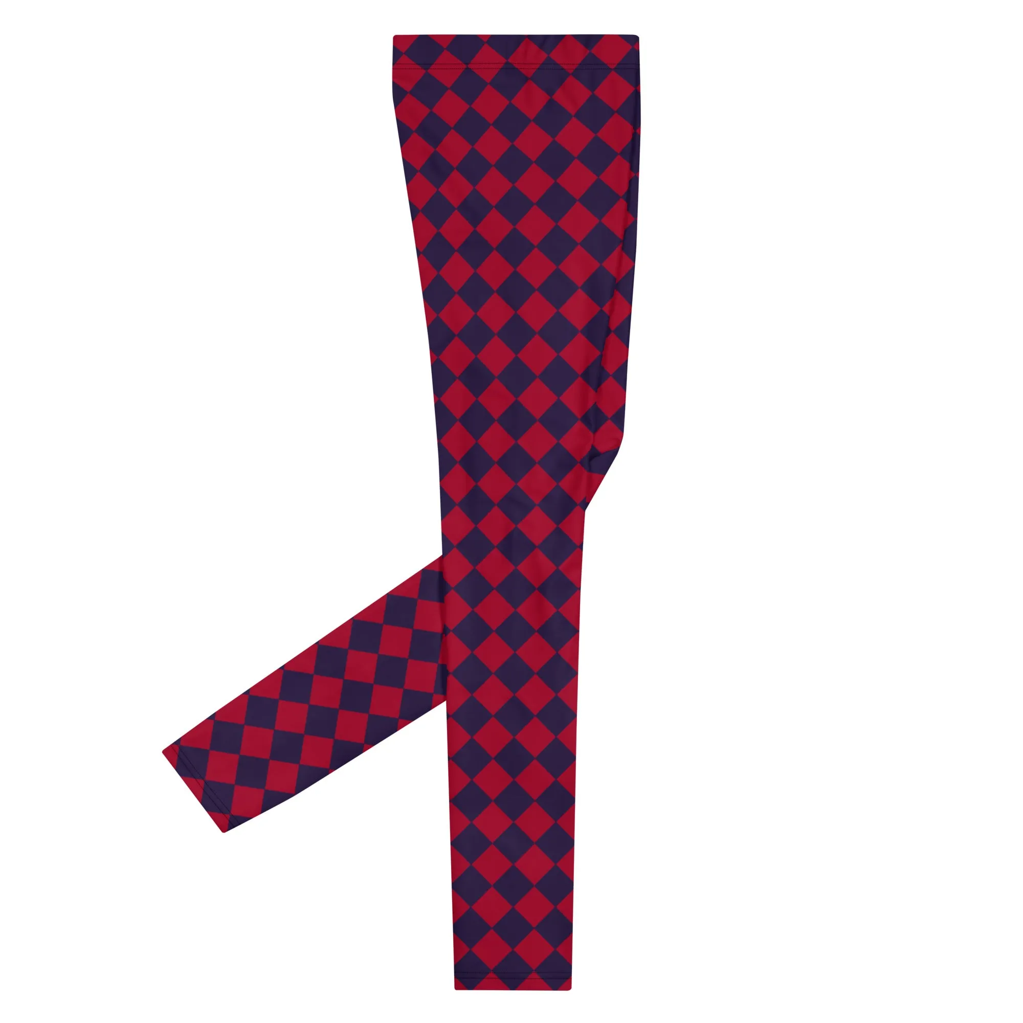 Purple Red Checkered Men's Leggings, Check Pants Men, Men's Plaid Pants, Checkered Pants - Made in USA/EU/MX