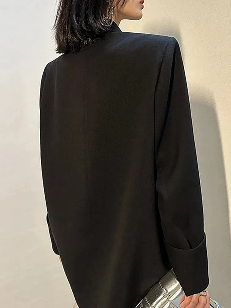 Solid Loose Patchwork Diamond Button Casual Blazers For Women Notched Collar Long Sleeve Chic Balzer Female