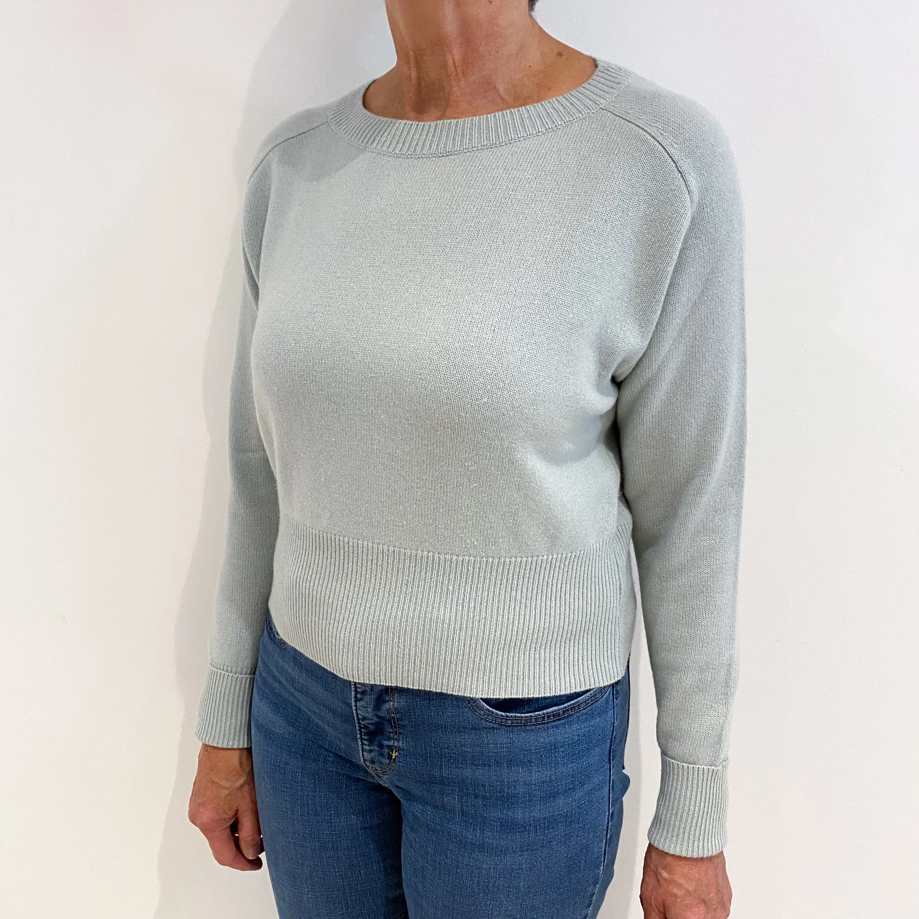 Theory Pale Duck Egg Blue Cashmere Crew Neck Jumper Medium