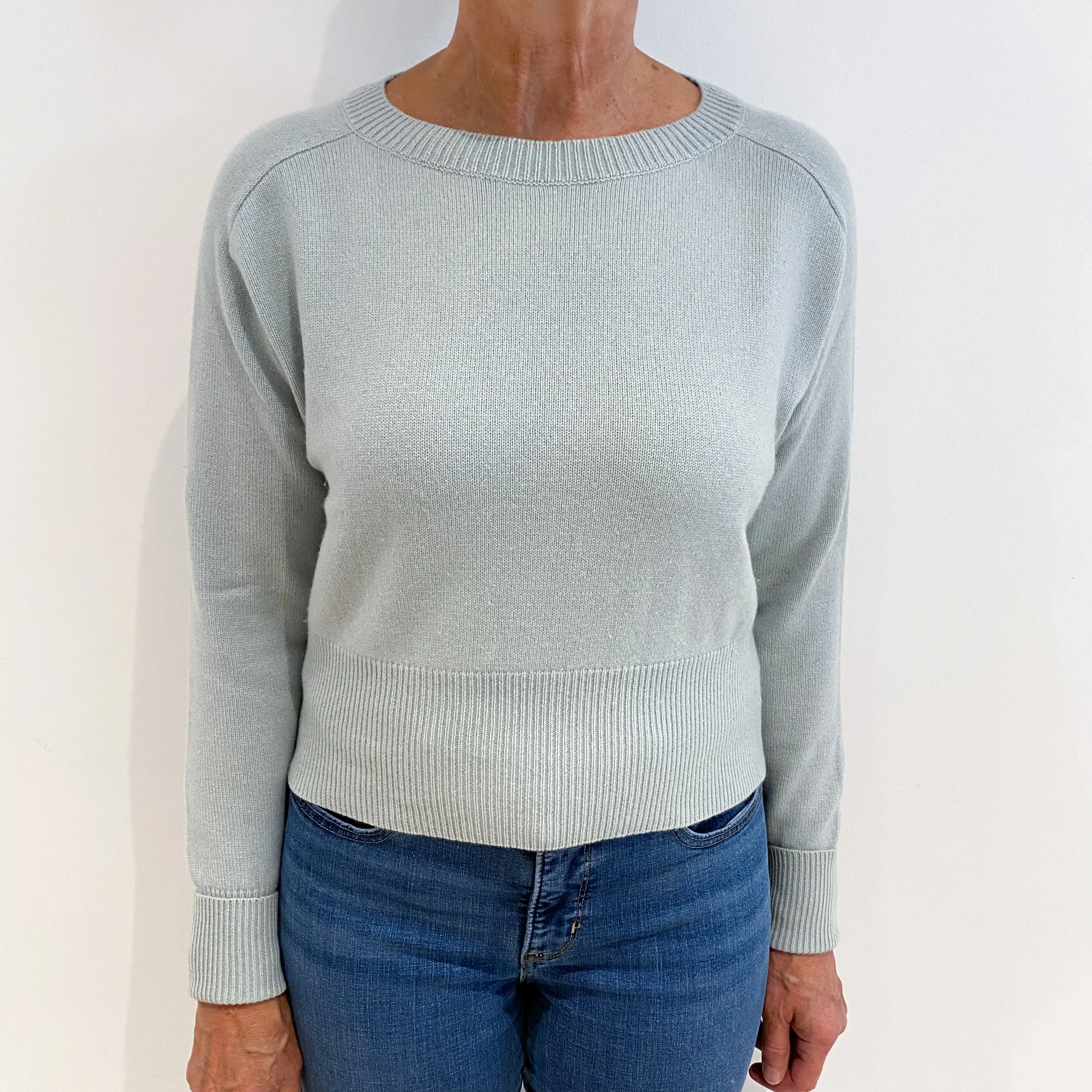 Theory Pale Duck Egg Blue Cashmere Crew Neck Jumper Medium