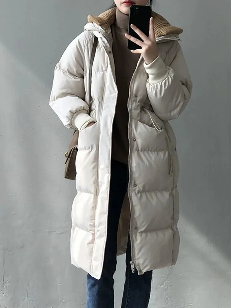 Toleet-Winter Outfits Christmas Black Friday Cotton Padded Woolen Removable Hooded Down Jacket For Women's Winter Long Loose Thickened Warm Woolen Hooded Snow Parka Coat