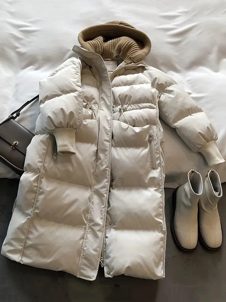 Toleet-Winter Outfits Christmas Black Friday Cotton Padded Woolen Removable Hooded Down Jacket For Women's Winter Long Loose Thickened Warm Woolen Hooded Snow Parka Coat
