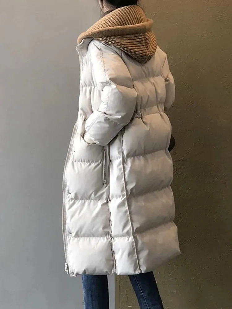 Toleet-Winter Outfits Christmas Black Friday Cotton Padded Woolen Removable Hooded Down Jacket For Women's Winter Long Loose Thickened Warm Woolen Hooded Snow Parka Coat