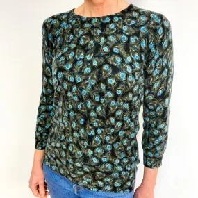 Turquoise And Navy Blue Cashmere Crew Neck Jumper Medium